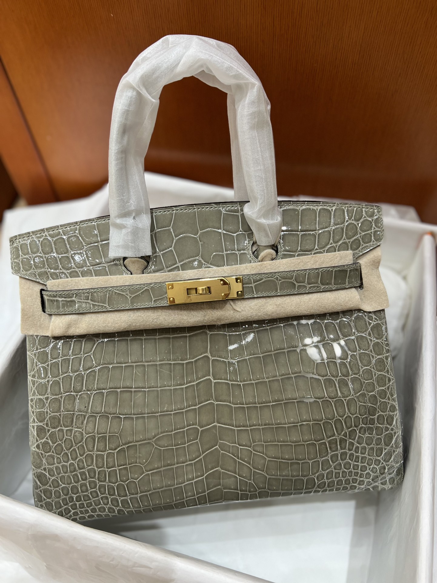 Hermes Birkin 30CM Handmade Bag In Grey Crocodile Niloticus Shiny Skin